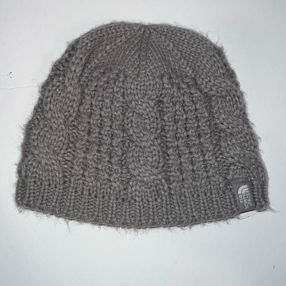 The North Face Hat kids Unisex Gray Cable Knit Crochet Beanie